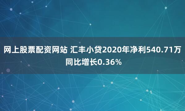 网上股票配资网站 汇丰小贷2020年净利540.71万 同比增长0.36%
